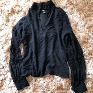 DKNY Black Beaded Sheer Blouse